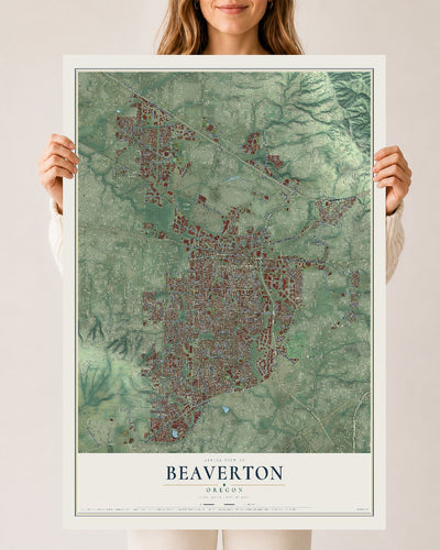 Map of Beaverton, Oregon, 24 x 36 inch unframed archival matte print