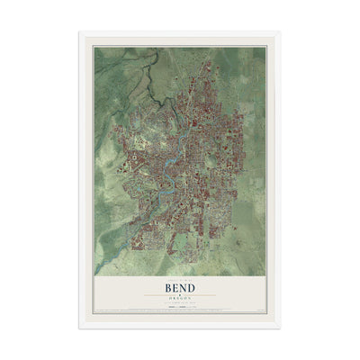 Map of Bend, Oregon, 12 x 18 inch print in a white wood frame