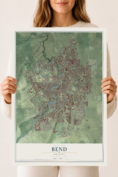 Map of Bend, Oregon, 18 x 24 inch unframed archival matte print