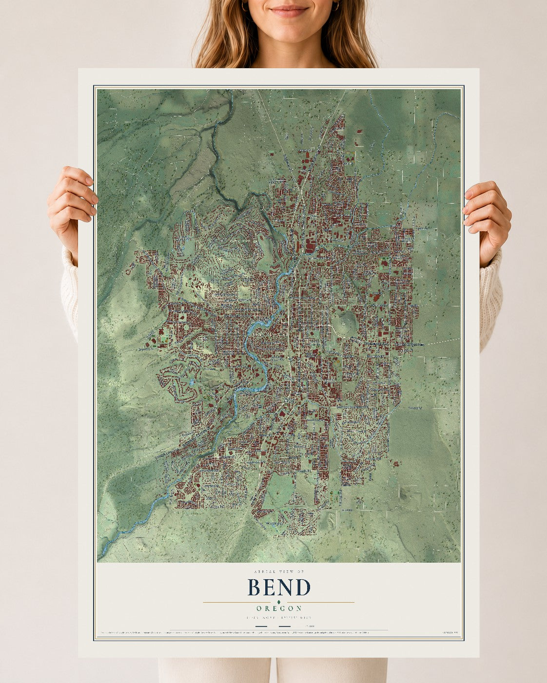 Map of Bend, Oregon, 24 x 36 inch unframed archival matte print