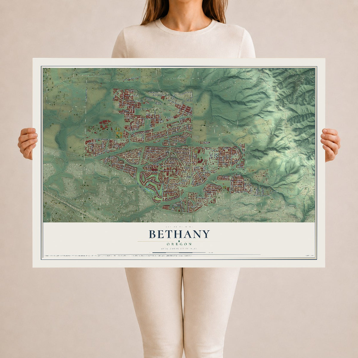 Map of Bethany, Oregon, 24 x 36 inch unframed archival matte print