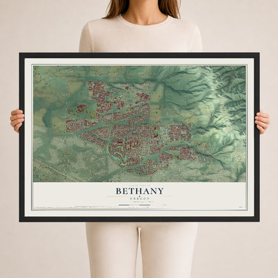 Map of Bethany, Oregon, 24 x 36 inch print in a black wood frame
