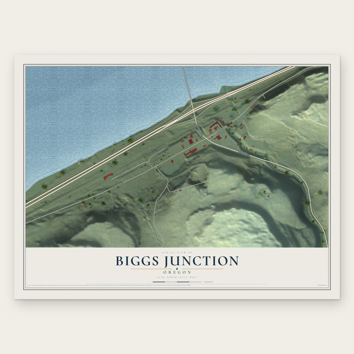 Biggs Junction, Oregon map print, the full design