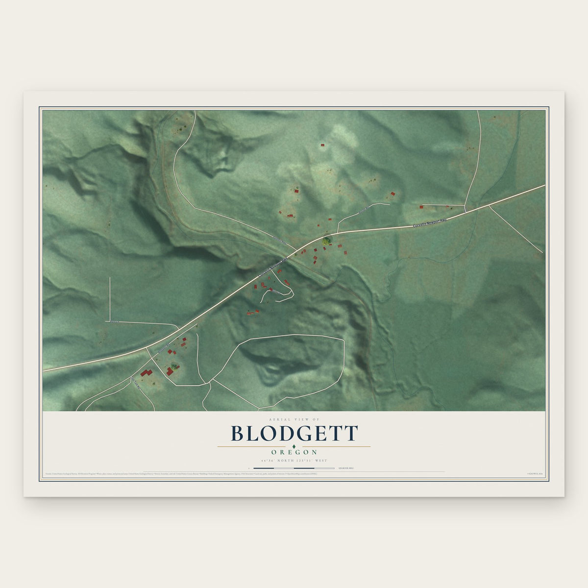 Blodgett, Oregon map print, the full design