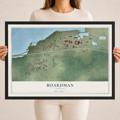 Map of Boardman, Oregon, 18 x 24 inch print in a black wood frame