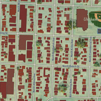 Close-up of the map of Boise, Oregon print showing street and building detail