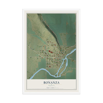 Map of Bonanza, Oregon, 12 x 18 inch print in a white wood frame