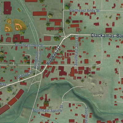 Close-up of the map of Boring, Oregon print showing street and building detail