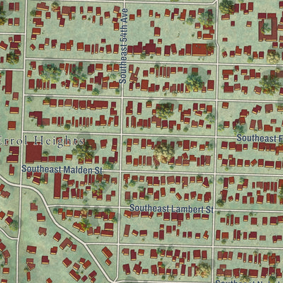 Close-up of the map of Brentwood-Darlington, Oregon print showing street and building detail