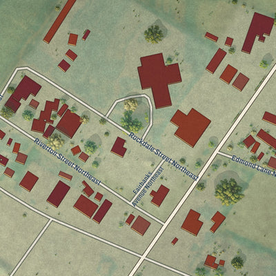 Close-up of the map of Brooks, Oregon print showing street and building detail