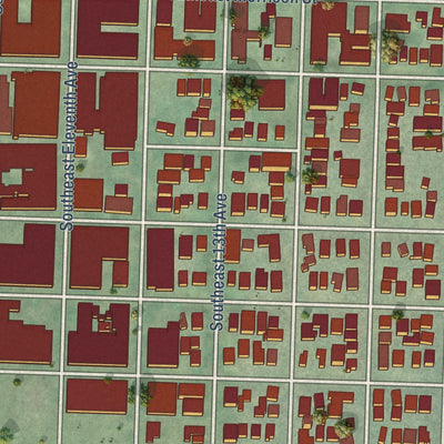Close-up of the map of Buckman, Oregon print showing street and building detail