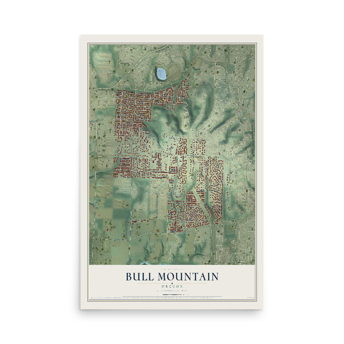 Map of Bull Mountain, Oregon, 12 x 18 inch unframed archival matte print