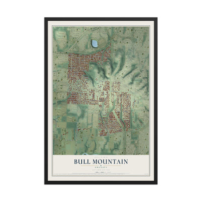 Map of Bull Mountain, Oregon, 12 x 18 inch print in a black wood frame