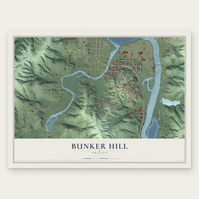 Bunker Hill, Oregon map print, the full design