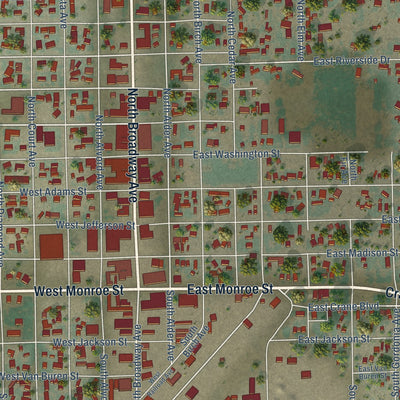 Close-up of the map of Burns, Oregon print showing street and building detail