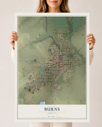 Map of Burns, Oregon, 24 x 36 inch unframed archival matte print