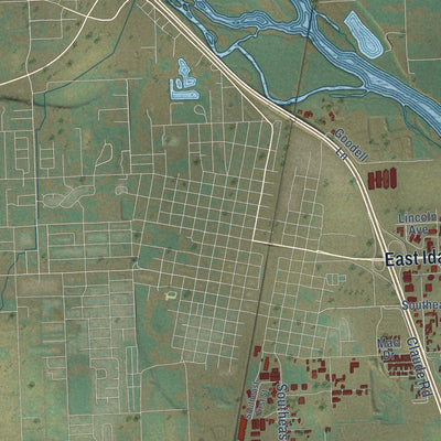 Close-up of the map of Cairo, Oregon print showing street and building detail