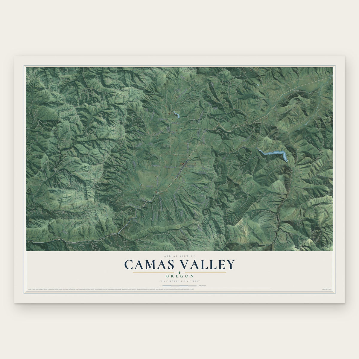 Camas Valley, Oregon map print, the full design