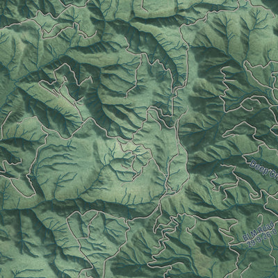 Close-up of the map of Camas Valley, Oregon print showing street and building detail