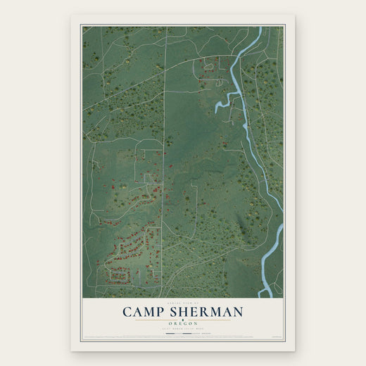 Camp Sherman, Oregon map print, the full design