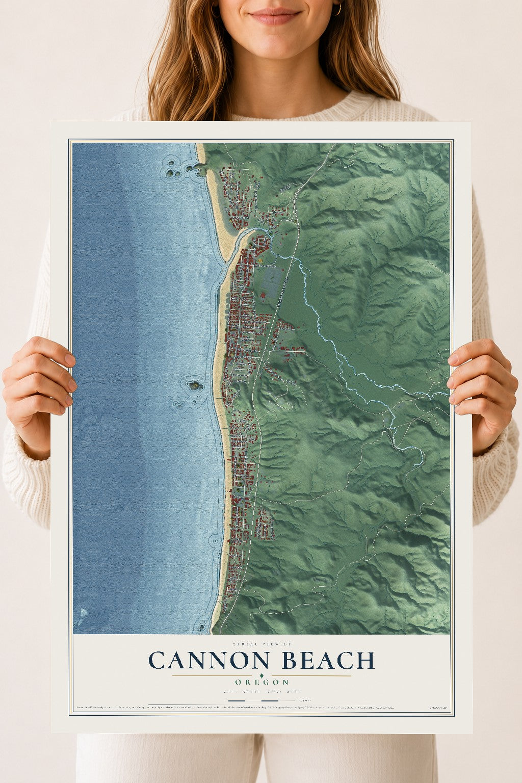 Map of Cannon Beach, Oregon, 18 x 24 inch unframed archival matte print