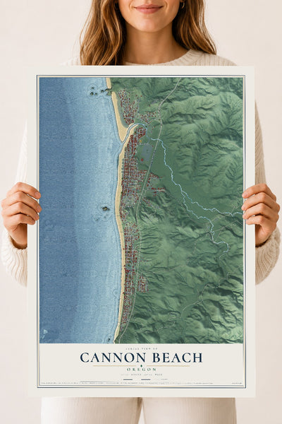 Map of Cannon Beach, Oregon, 18 x 24 inch unframed archival matte print