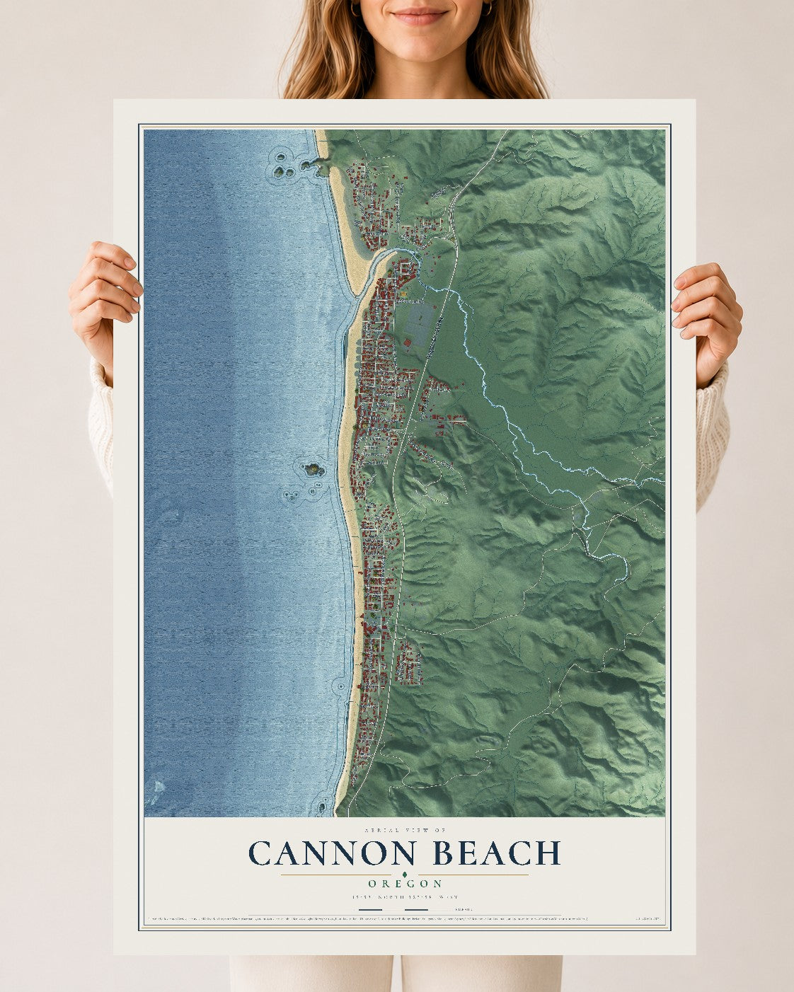 Map of Cannon Beach, Oregon, 24 x 36 inch unframed archival matte print