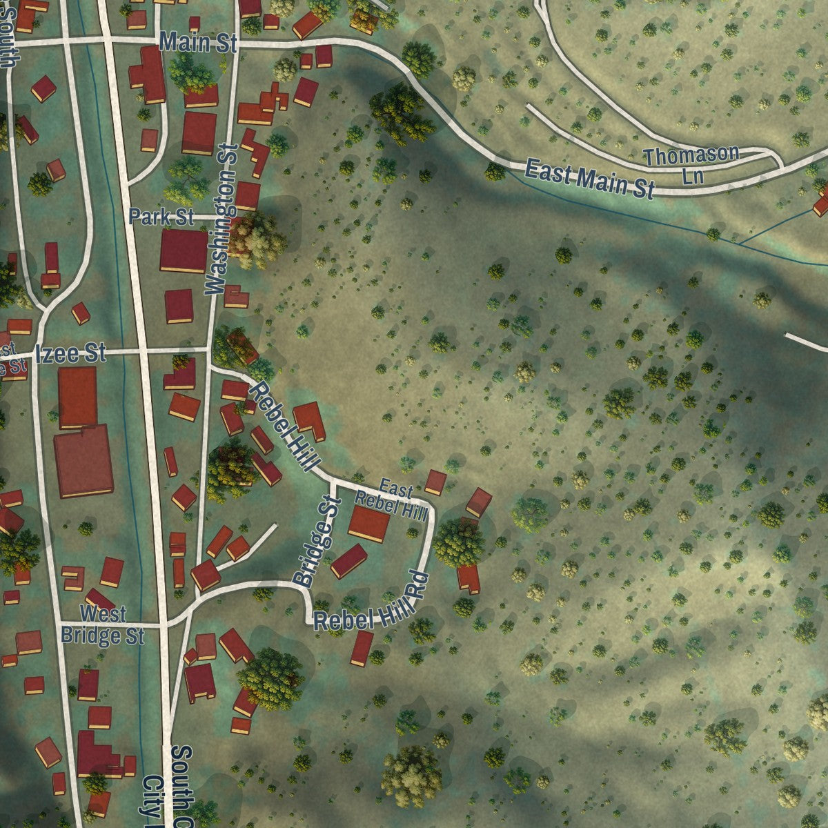 Second close-up of the map of Canyon City, Oregon print showing more streets and buildings