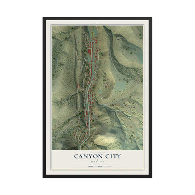 Map of Canyon City, Oregon, 12 x 18 inch print in a black wood frame