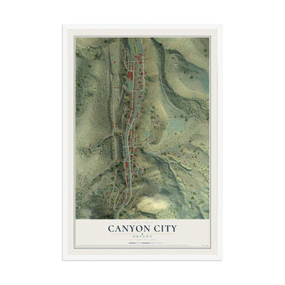 Map of Canyon City, Oregon, 12 x 18 inch print in a white wood frame