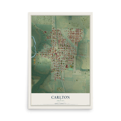 Map of Carlton, Oregon, 12 x 18 inch unframed archival matte print