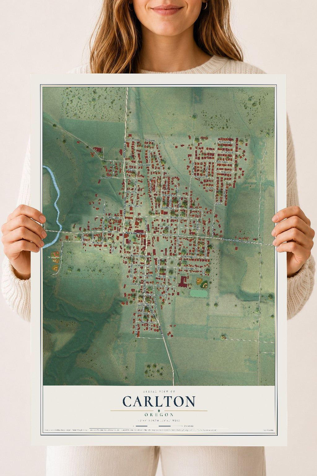 Map of Carlton, Oregon, 18 x 24 inch unframed archival matte print