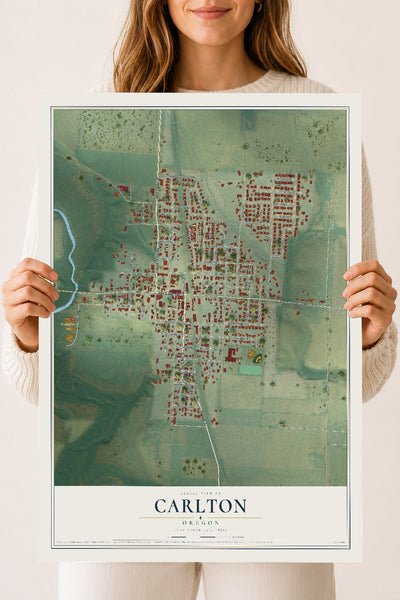 Map of Carlton, Oregon, 18 x 24 inch unframed archival matte print