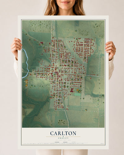 Map of Carlton, Oregon, 24 x 36 inch unframed archival matte print