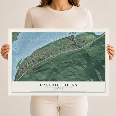 Map of Cascade Locks, Oregon, 12 x 18 inch unframed archival matte print