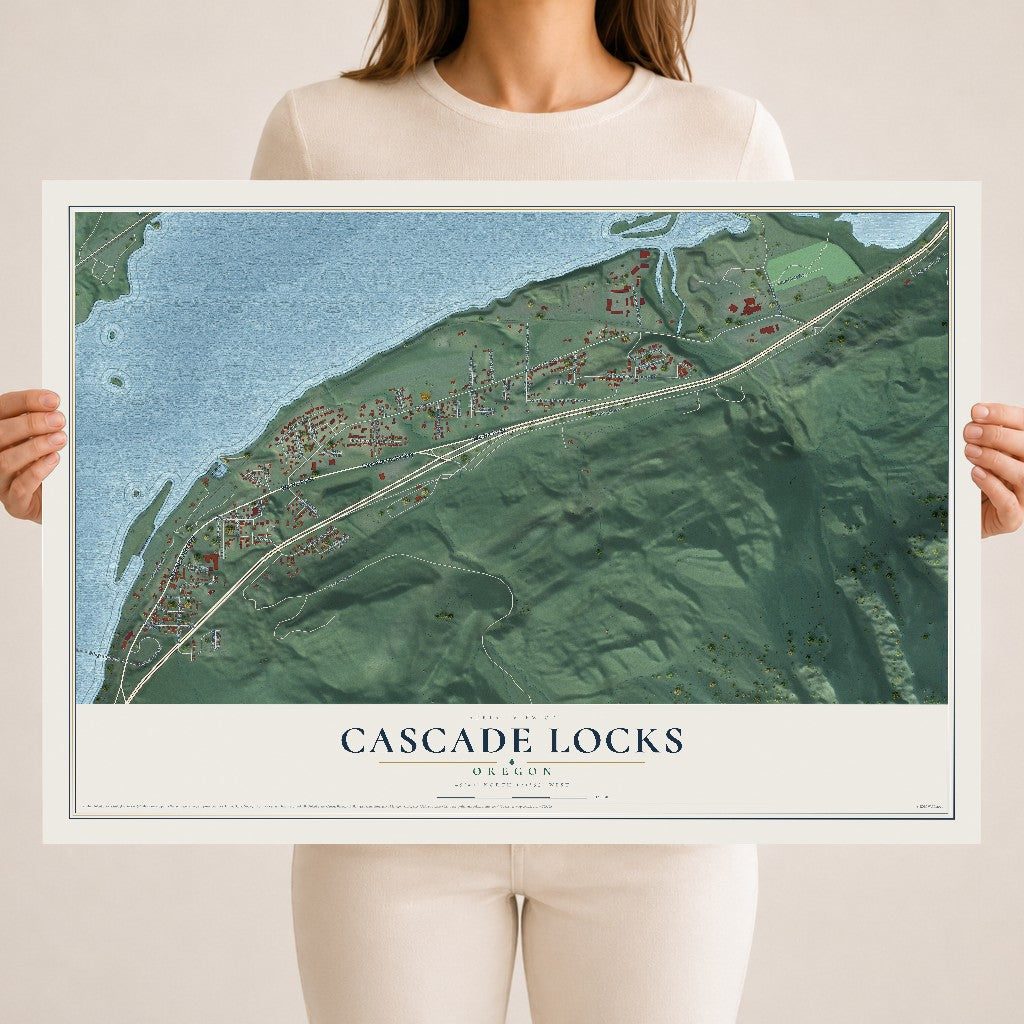 Map of Cascade Locks, Oregon, 18 x 24 inch unframed archival matte print