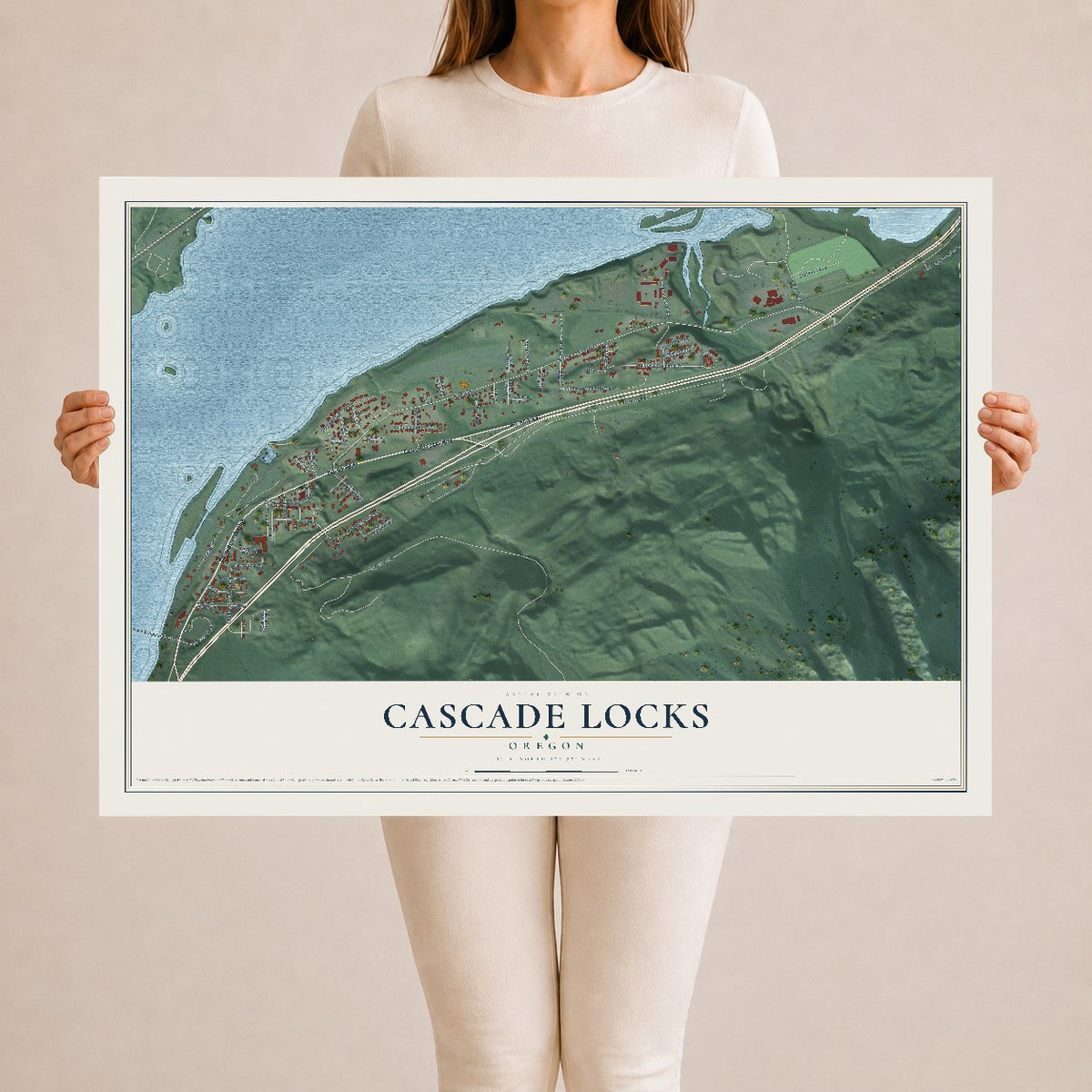 Map of Cascade Locks, Oregon, 24 x 36 inch unframed archival matte print
