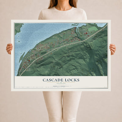 Map of Cascade Locks, Oregon, 24 x 36 inch unframed archival matte print