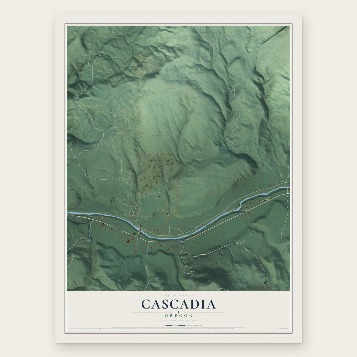 Cascadia, Oregon map print, the full design