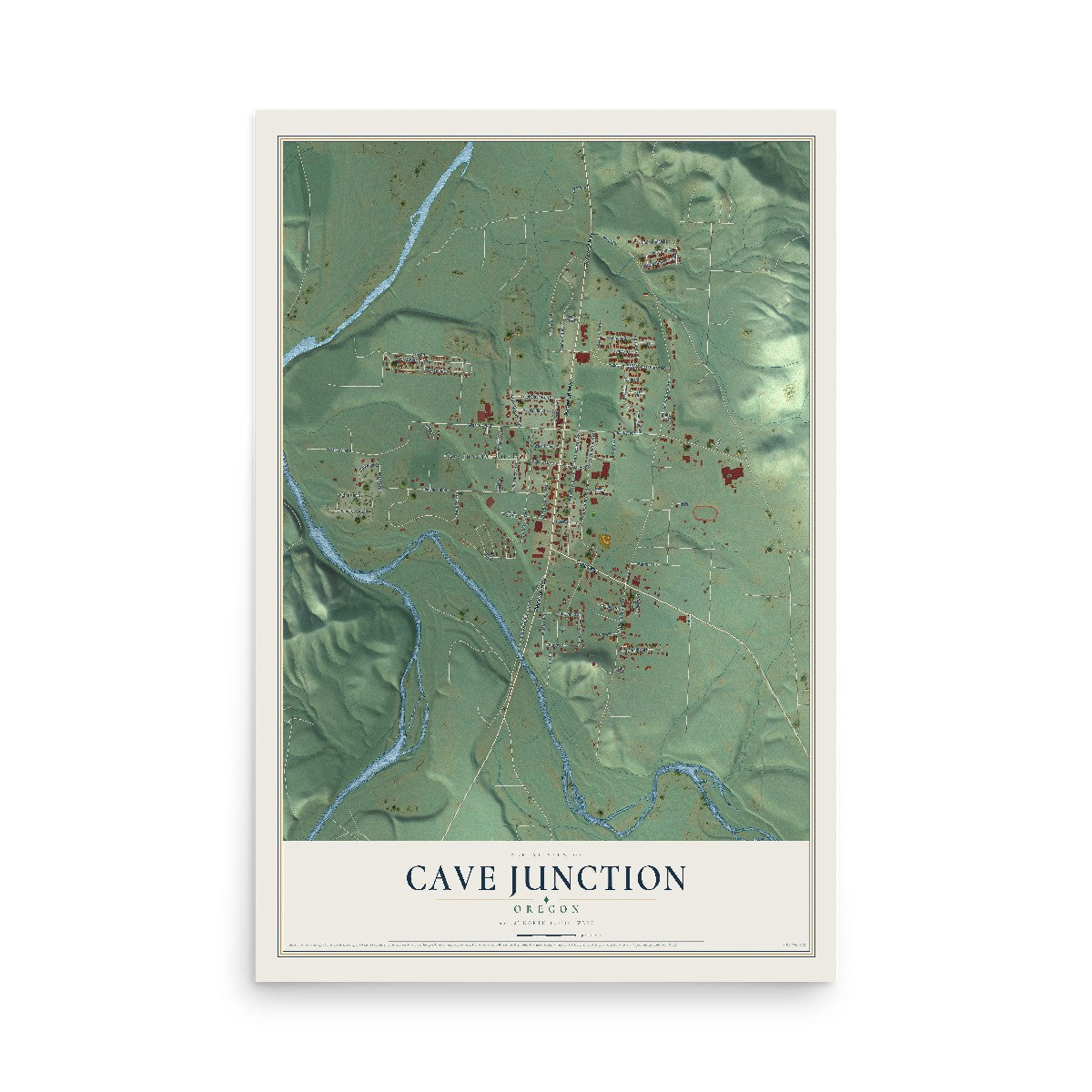 Map of Cave Junction, Oregon, 12 x 18 inch unframed archival matte print