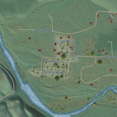 Second close-up of the map of Cave Junction, Oregon print showing more streets and buildings