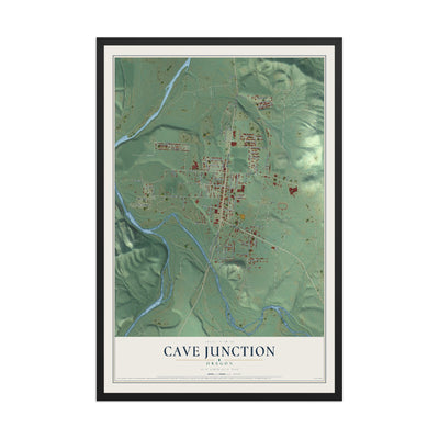 Map of Cave Junction, Oregon, 12 x 18 inch print in a black wood frame