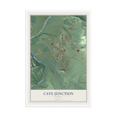 Map of Cave Junction, Oregon, 12 x 18 inch print in a white wood frame