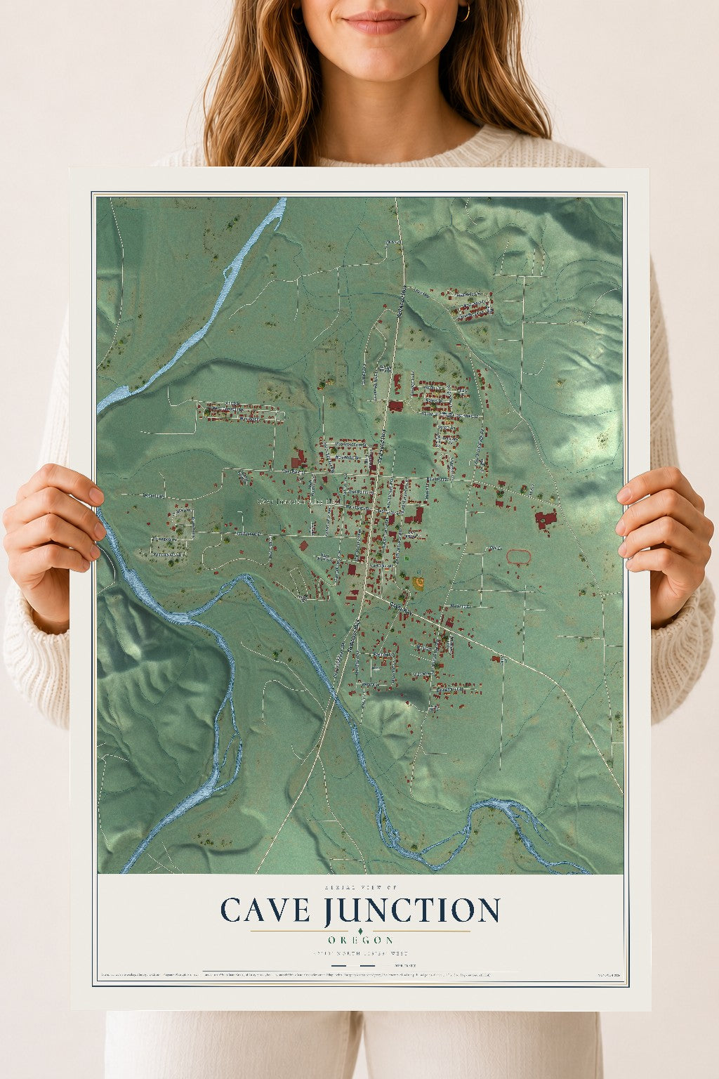 Map of Cave Junction, Oregon, 18 x 24 inch unframed archival matte print