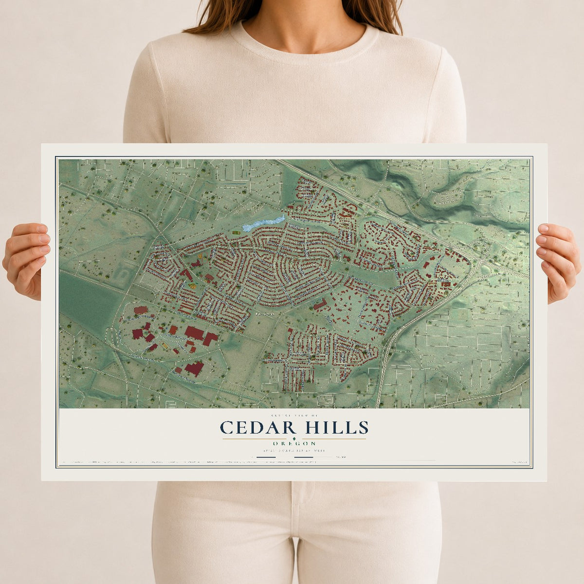 Map of Cedar Hills, Oregon, 12 x 18 inch unframed archival matte print