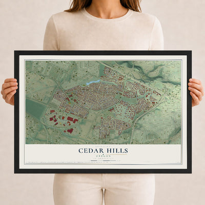 Map of Cedar Hills, Oregon, 12 x 18 inch print in a black wood frame