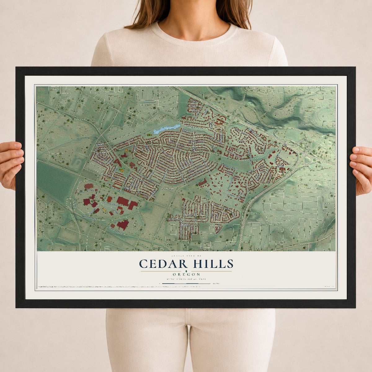 Map of Cedar Hills, Oregon, 18 x 24 inch print in a black wood frame