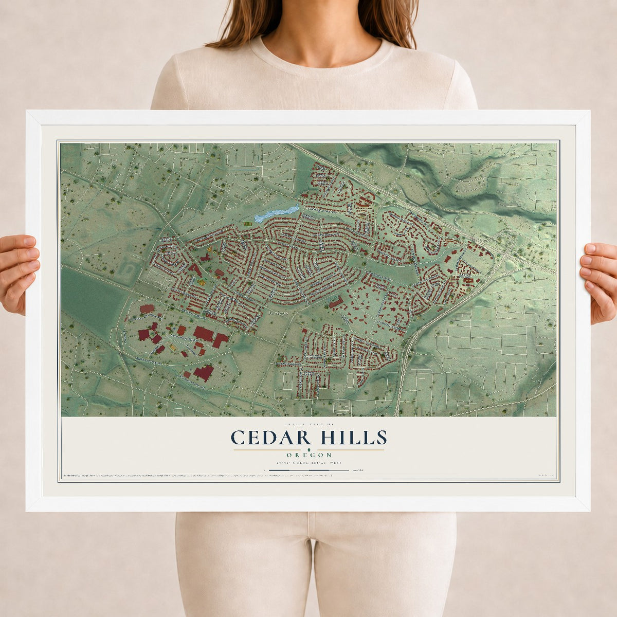 Map of Cedar Hills, Oregon, 18 x 24 inch print in a white wood frame