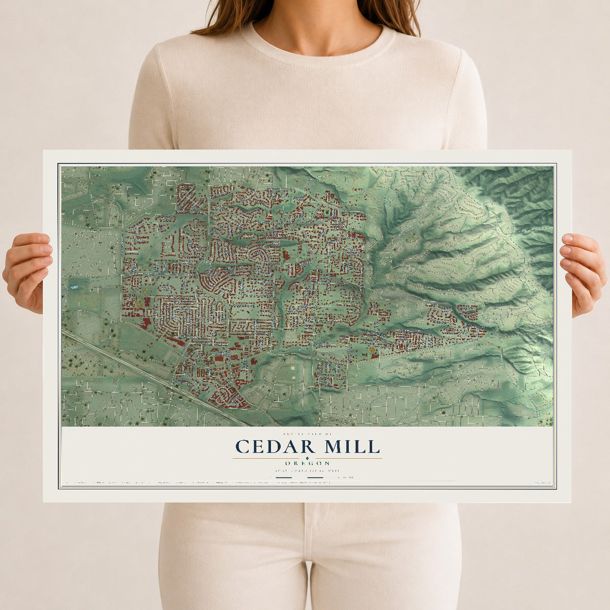 Map of Cedar Mill, Oregon, 12 x 18 inch unframed archival matte print