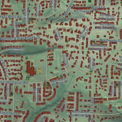 Second close-up of the map of Cedar Mill, Oregon print showing more streets and buildings